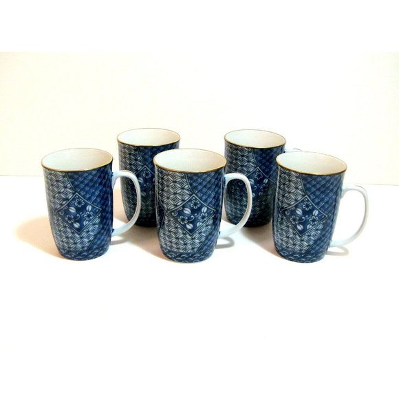 Takahashi Mugs Kimono Blue and White Set of Five - Picture 1 of 7